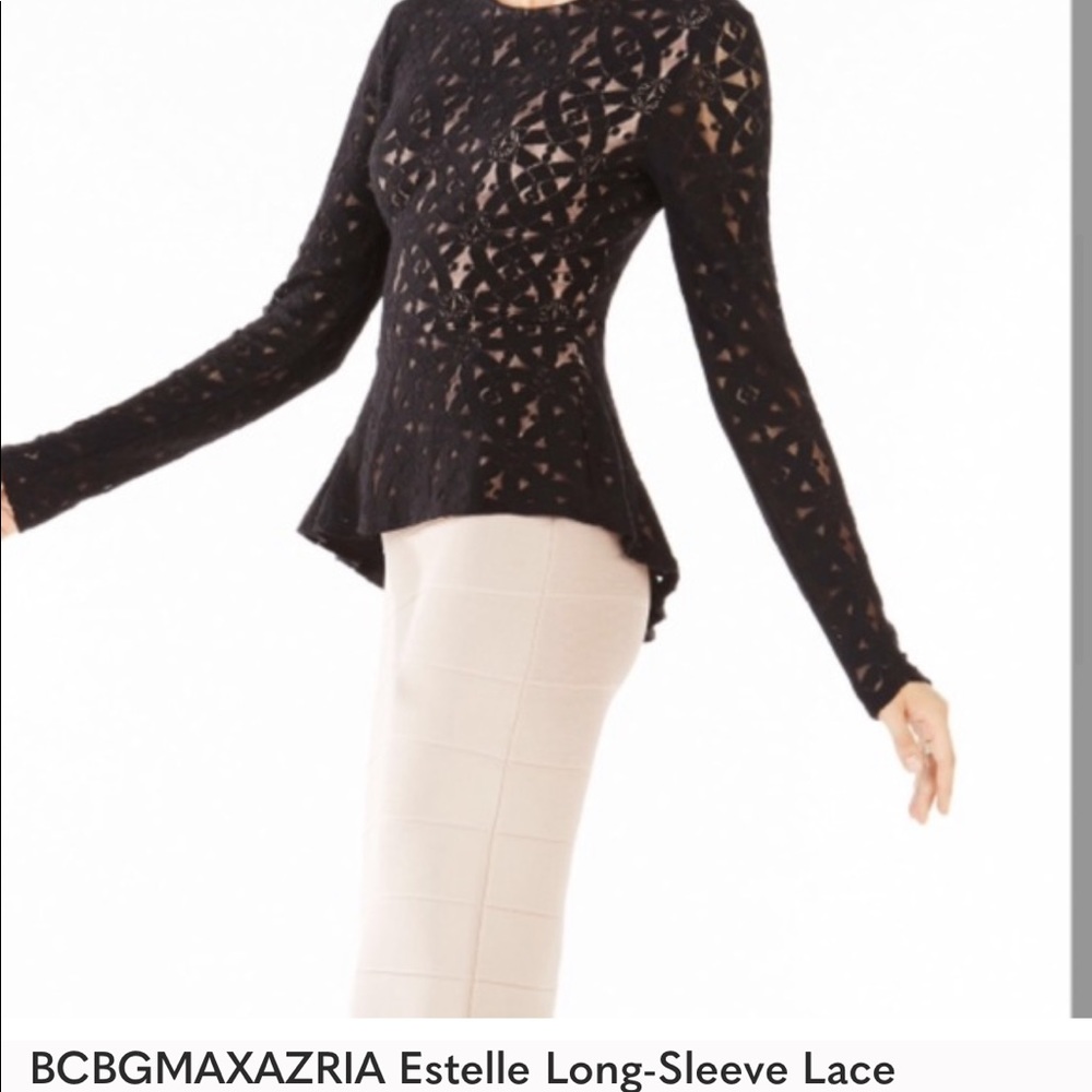 BCBG lace long sleeve peblum top